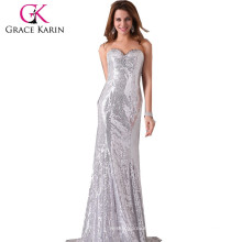 Grace Karin Shinning Sequins Floor-Length Vestido de noite Strapless Sweetheart V-Neck Vestidos de noite de lantejoulas CL2531-2